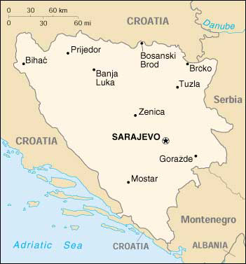 Map of Bosnia & Herzegovina
